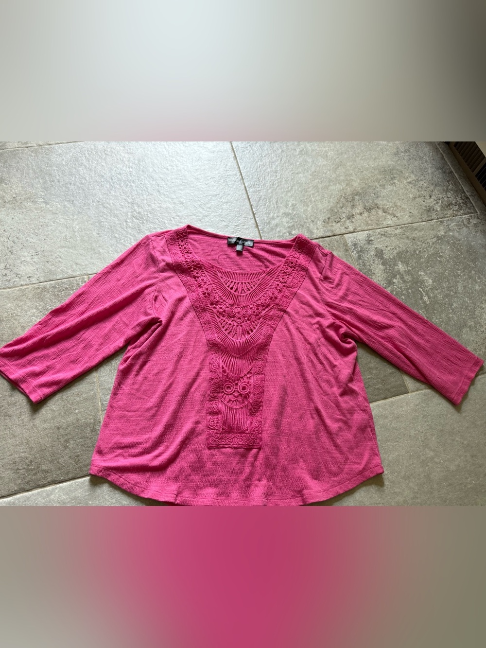 Three Dots Pink Crochet-Trim Scoop Neck Top